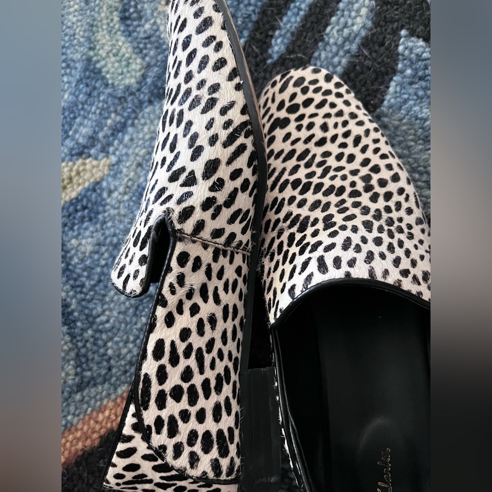 Black and White Dalmatian Print Flats - leather